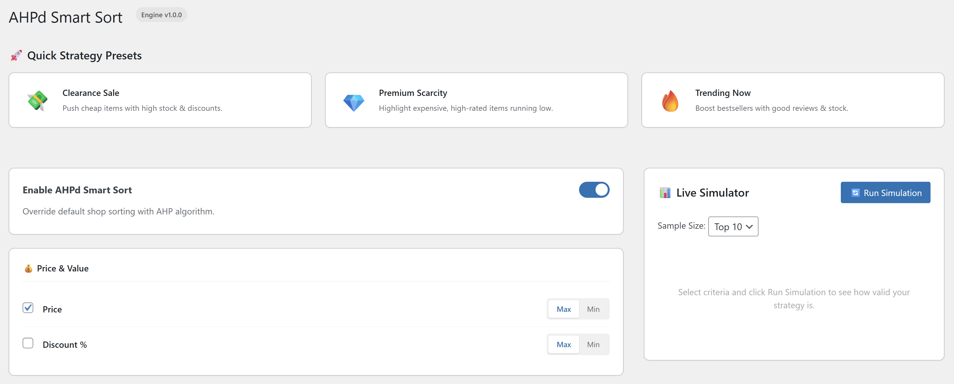 Choose from predefined strategies, or create your own strategy to optimize your goals. Whether it's increasing profit margins, increasing inventory turnover of certain products, etc...